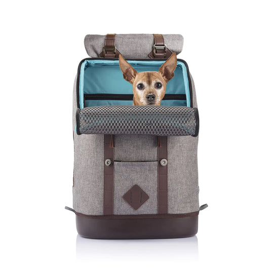 Kurgo Dog Carrier Backpack for Small Pets - Dogs & Cats | TSA Airline Approved | Cat | Hiking or Travel | Waterproof Bottom | G-Train | Ruck Sack | Heather Grey