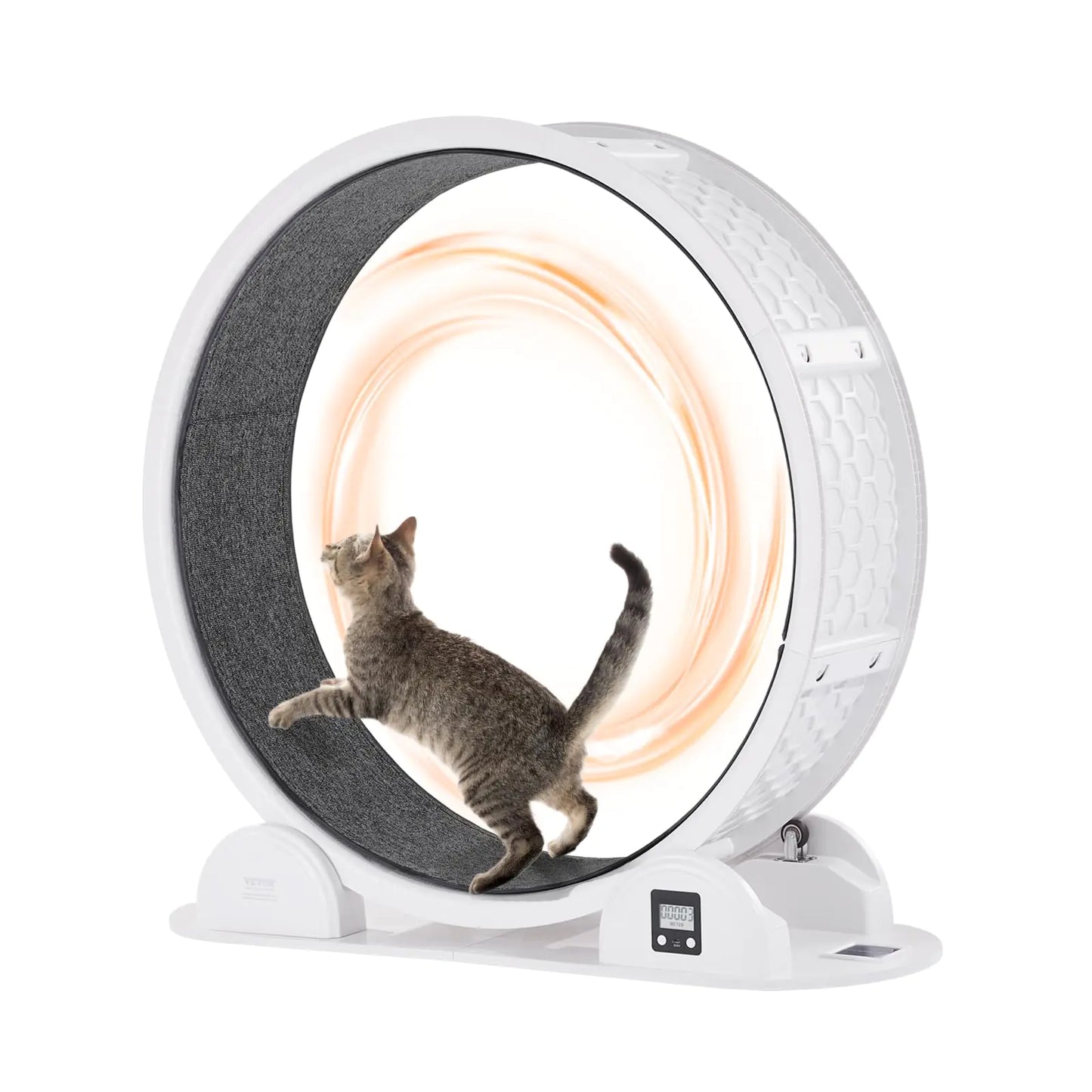 VEVOR Cat Exercise Wheel with Pedometer 40.8 in Cat Running Wheel with Brake & Carpeted Runway Quiet Cat Treadmill for Indoor Cats Under 30lbs Cat Exerciser for Pets Health & Fitness White