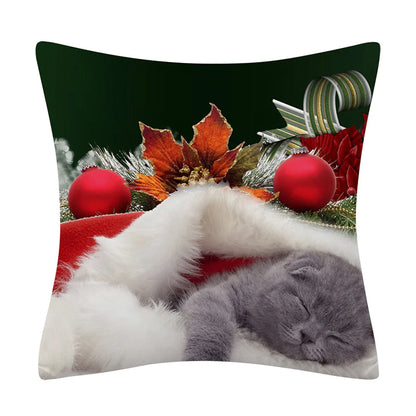 Christmas Animal Pillowcase with Cats and Dogs Design