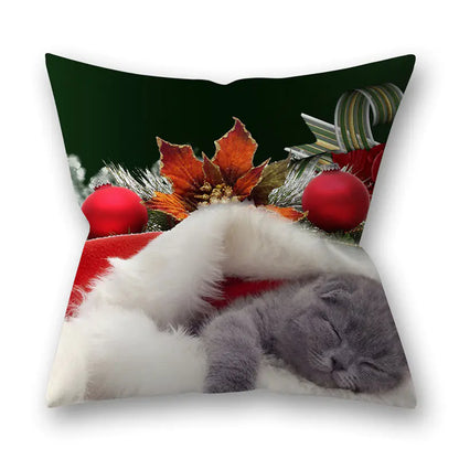Christmas Animal Pillowcase with Cats and Dogs Design