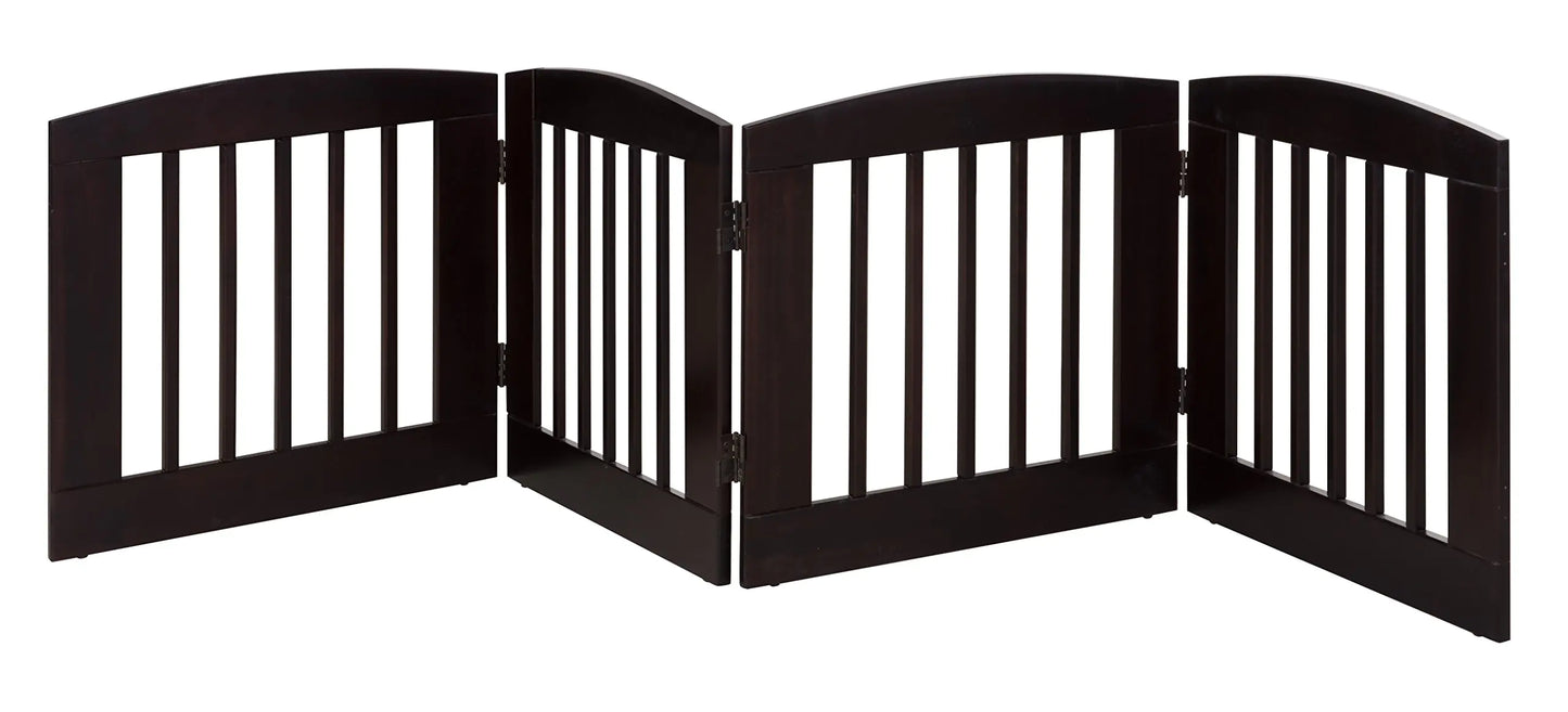 BarkWood Pets Freestanding Pet Gate with Four 24"W x 24"H Folding Wood Panels Cappuccino