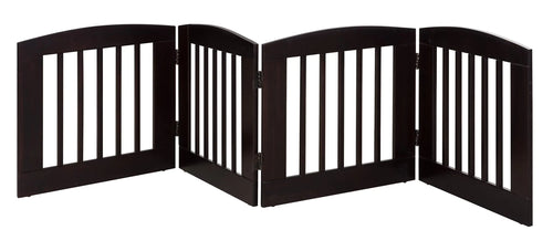 BarkWood Pets Freestanding Pet Gate with Four 24"W x 24"H Folding Wood Panels Cappuccino