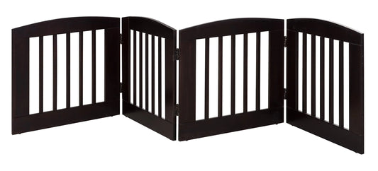 BarkWood Pets Freestanding Pet Gate with Four 24"W x 24"H Folding Wood Panels Cappuccino