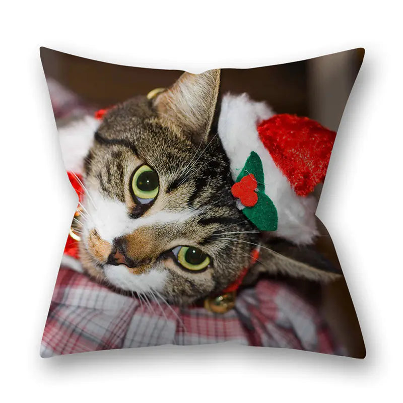 Christmas Animal Pillowcase with Cats and Dogs Design
