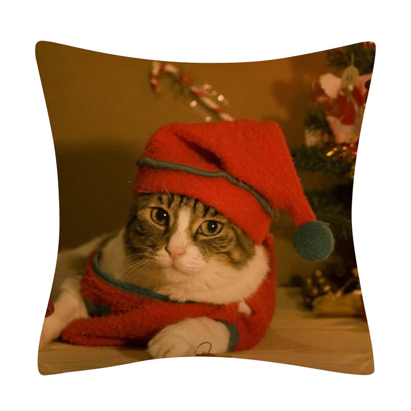 Christmas Animal Pillowcase with Cats and Dogs Design