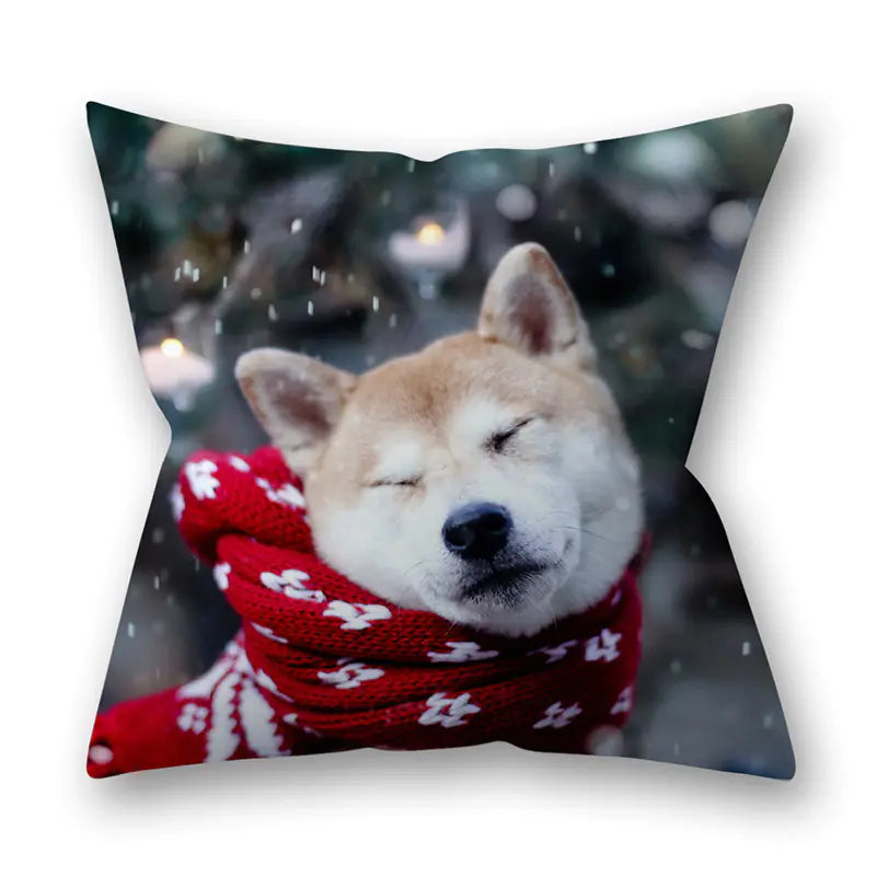 Christmas Animal Pillowcase with Cats and Dogs Design